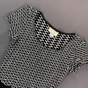 VTG Cache Bodysuit Women SM Black White Geometric Short Sleeve Thong Snap 70 80s